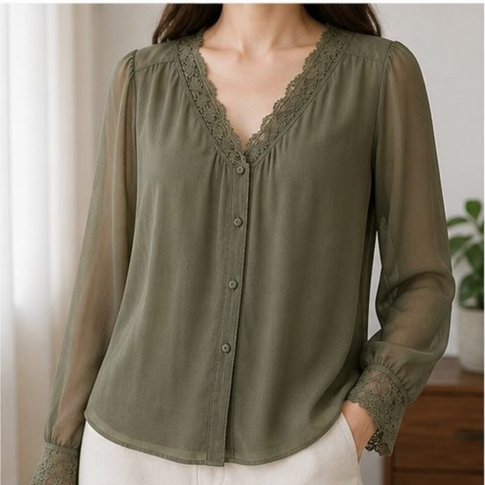 Olive Ruffle Blouse - Picture 2 of 6